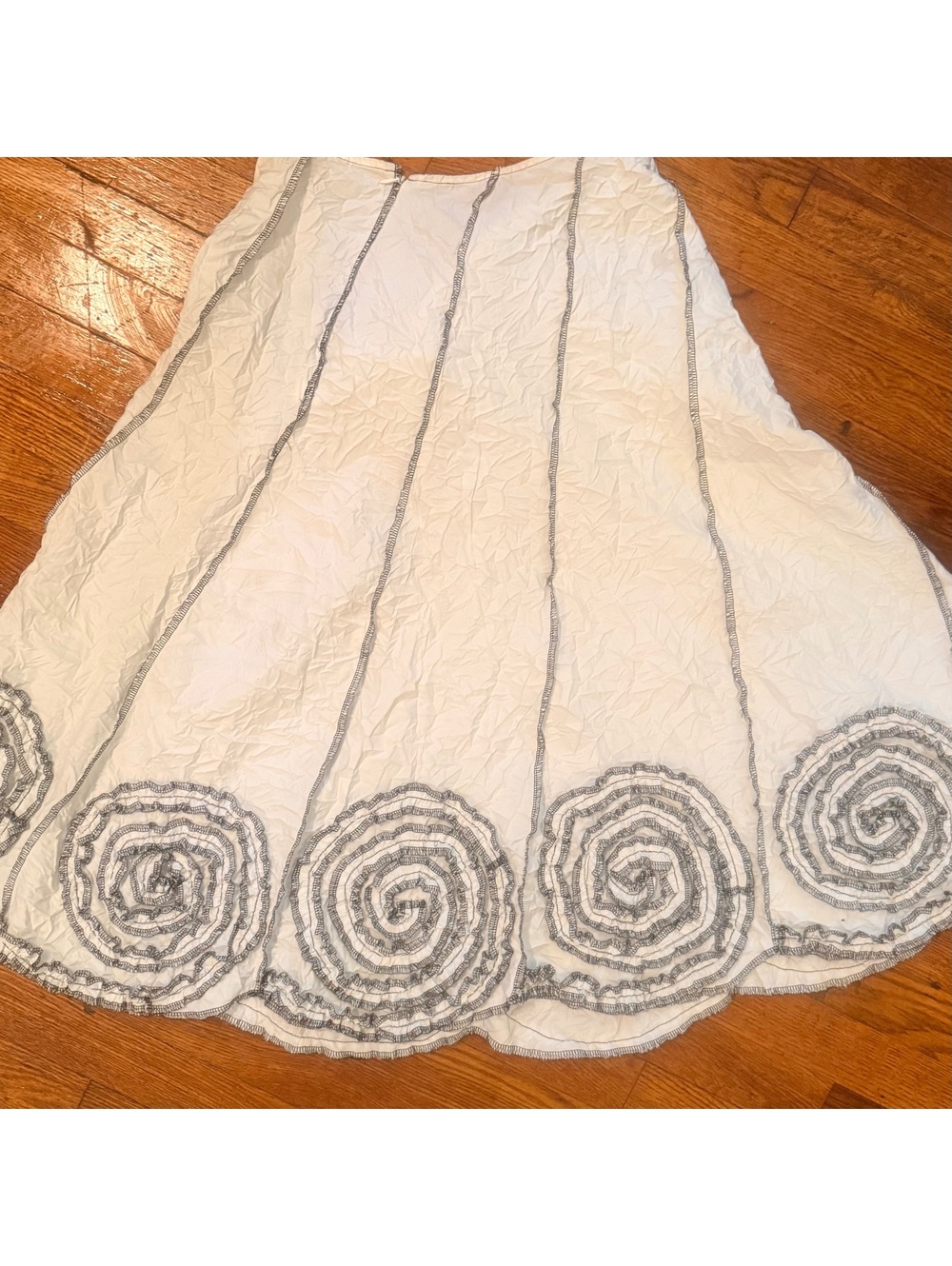 White Skirt with Gray Spiral Stitching Detail